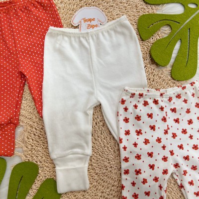 Kit 3 Calças - Poá, Off White e Flores - Telha